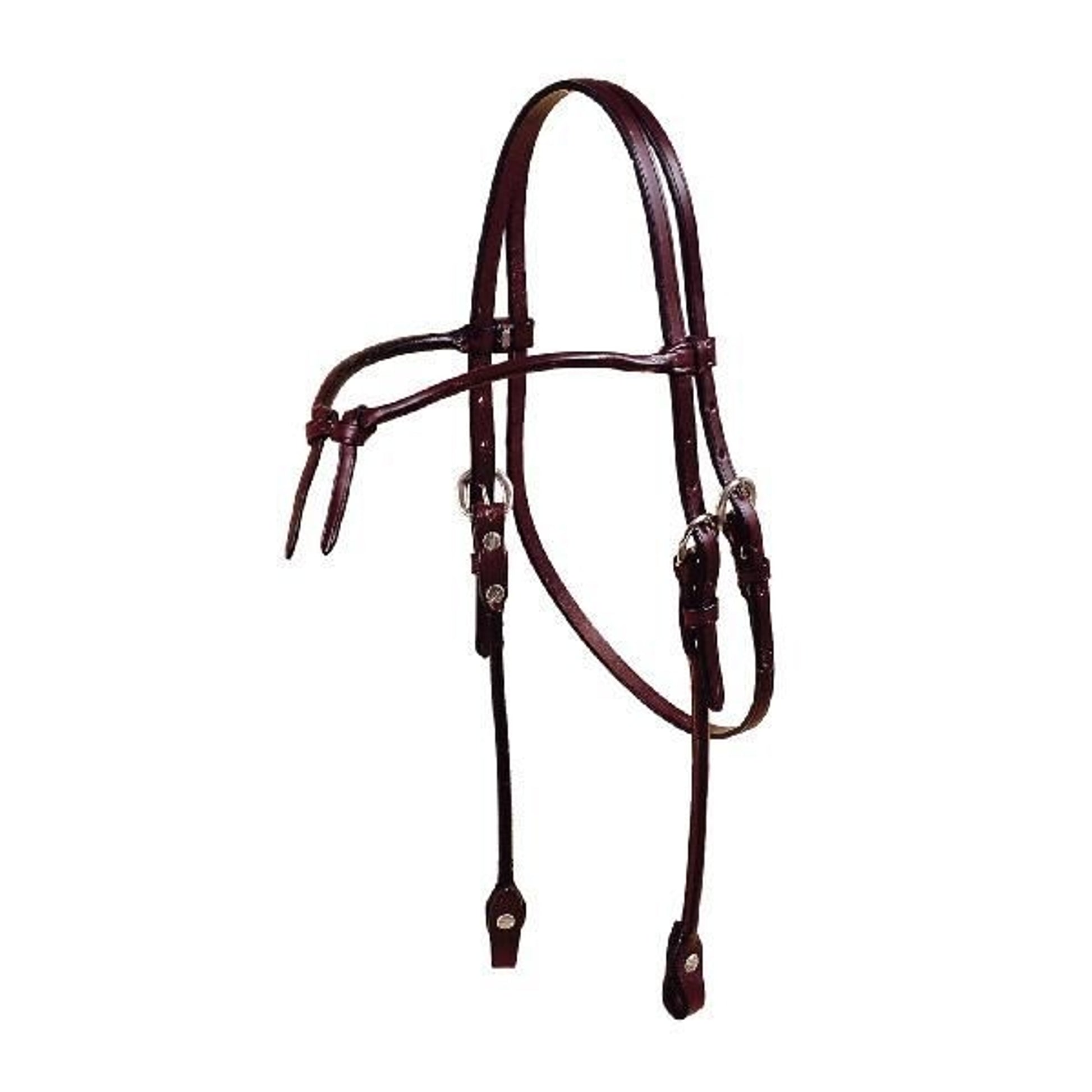 Brow Knot Rolled Bridle Leather Headstall Bk/Gry