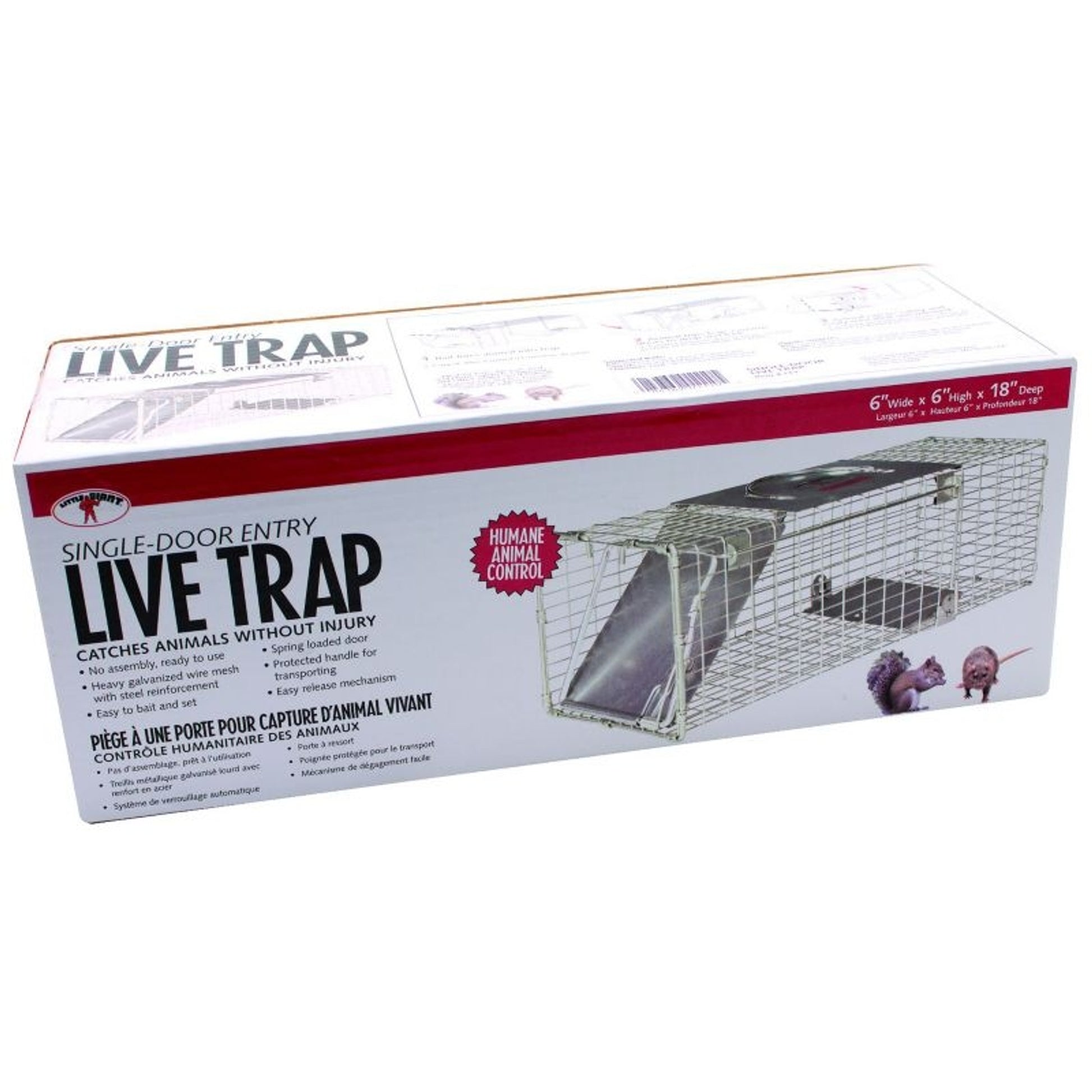 Single Door Live Trap 18in X 6in X 6in Pink