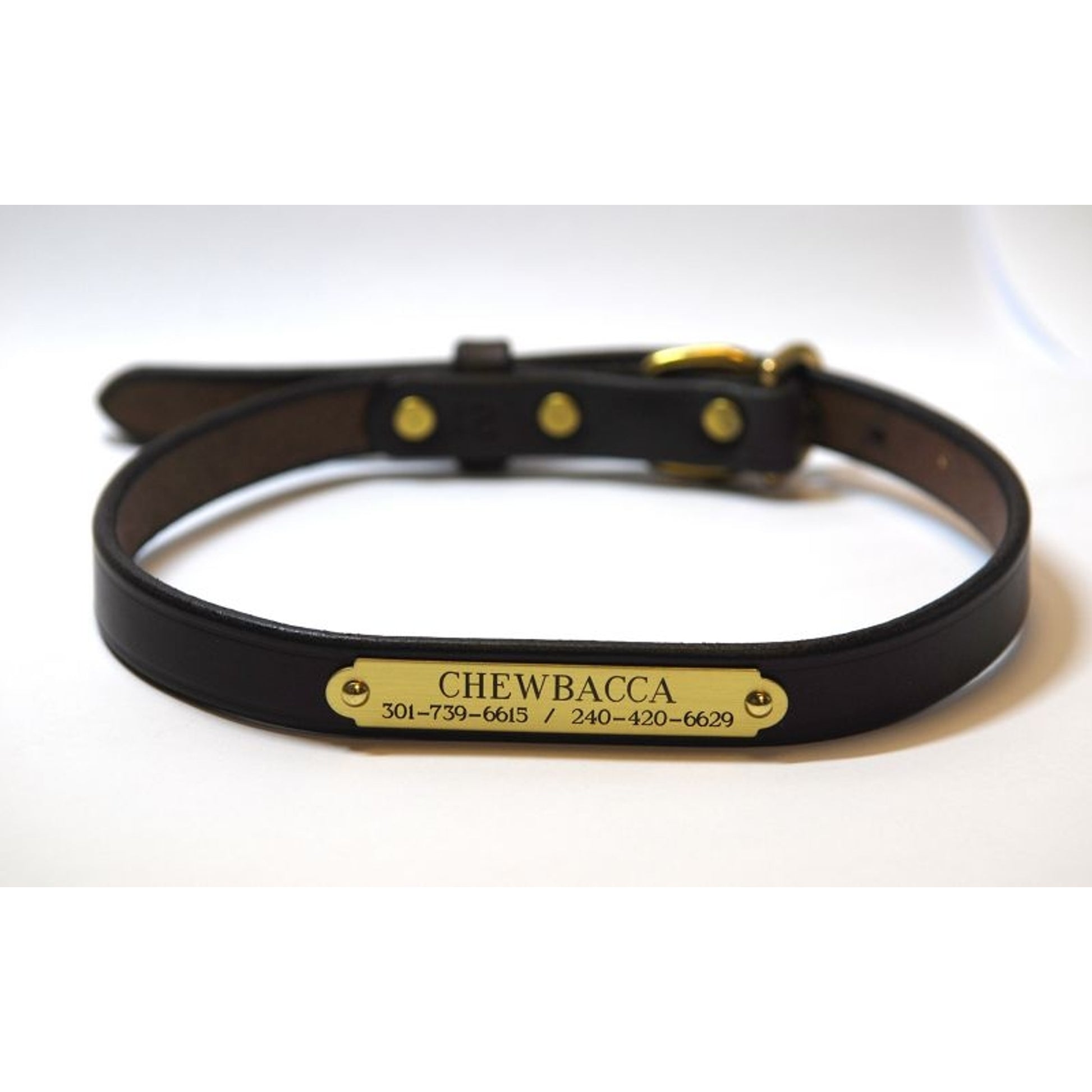 Personalized Mahogany Dog Collar with Brass