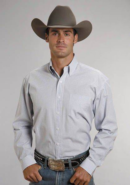 Stetson Mens Button Down LS Shirt Blue Check