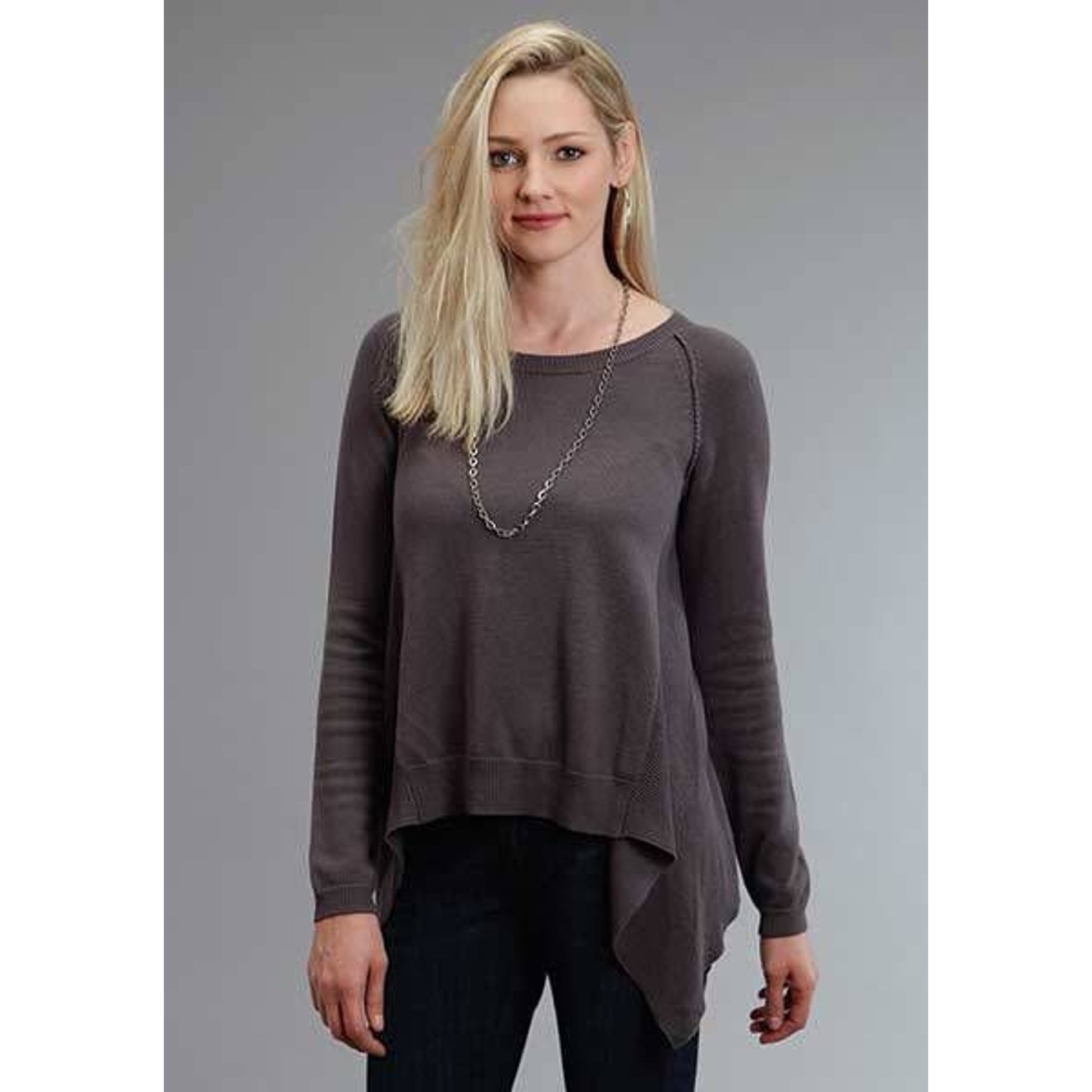 Stetson Ladies Sweater Knit Peasant Top L Gry