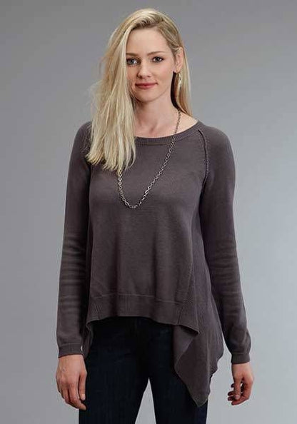 Stetson Ladies Sweater Knit Peasant Top L Gry